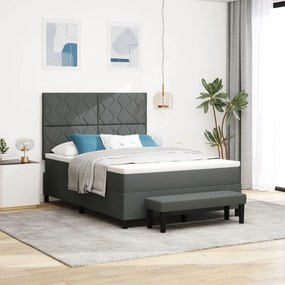 vidaXL Pat cu suport de cutie cu saltea &amp; bancă gri închis 140x200 cm țesătură