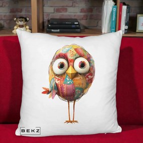 Perna Decorativa Pasare Patchwork cu Gene Lungi, 40x40 cm, Alb Pufos, Husa Detasabila, Perna Inclusa, BEKZ®