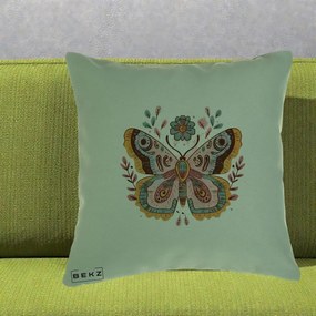 Perna Decorativa Fluture Boho Floral, 40x40 cm, Verde, Husa Detasabila, Perna Inclusa, BEKZ®