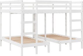 vidaXL Pat supraetajat triplu, alb 160x200/80x160 cm lemn pin
