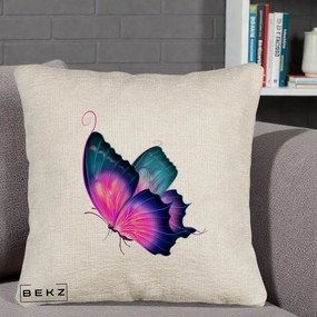 Perna Decorativa Fluture Neon, 40x40 cm, Bej Canapea, Husa Detasabila, Perna Inclusa, BEKZ®