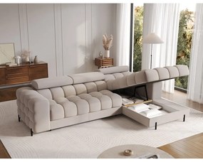 Colțar bej extensibil/cu spațiu de depozitare cu tapițerie din catifea (cu colț pe partea dreaptă/cu șezlong) Felro – ELTAP