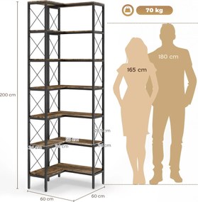 HOMCOM Raft în formă de L cu 6 etaje, raft de colț independent cu cadru metalic, maro rustic | Aosom Romania