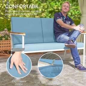 Outsunny Set de Mobilier de Grădină din 5 Piese cu Canapea, 2 Fotoli și 2 Măsuțe de Cafea, 118x72x80 cm, Albastru Deschis | Aosom Romania