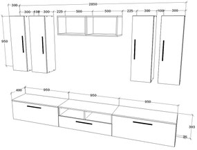 Living haaus V4, Negru/Alb Lucios, MDF, L 285 cm