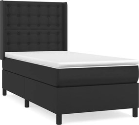 vidaXL Pat box spring cu saltea, negru, 90x200 cm, piele ecologică