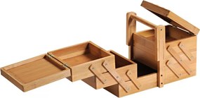 Cutie de depozitare pentru accesorii de cusut Kesper 58710, 6 compartimente, Pernă pentru ace, Bamboo, Maro