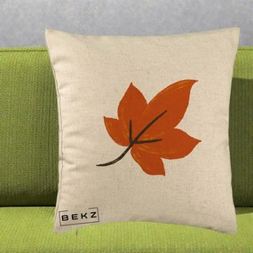 Perna Decorativa Frunza de Toamna Portocalie, 40x40 cm, Bej, Husa Detasabila, Perna Inclusa, BEKZ®