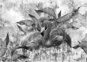 Tablou pe sticlă - Graffiti cu flamingo (70x50 cm)