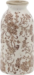 Vază decorativă albă din ceramică antichizată, pictată manual, cu motiv floral natur, 20x8 cm, „Grenoble"