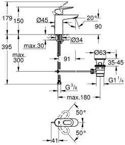 Baterie lavoar Grohe Start Loop, marimea S, monocomanda, evacuare cu tija, crom - 23349000