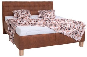 Pat tapițat VIOLET 180x200 cm cu saltea și spațiu de depozitare, maro coniac