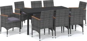 vidaXL Set mobilier grădină cu perne, 9 piese, gri, poliratan