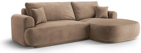 Coltar extensibil dreapta 5 locuri, modular, cu lada depozitare, Ella, Micadoni Home, 271x174x94 cm, catifea, bej inchis