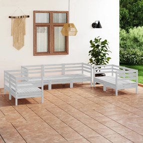 Set mobilier de gradina, 7 piese, alb, lemn masiv de pin Alb, 1