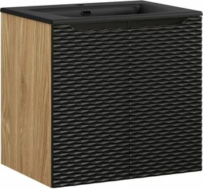 Set dulap baza suspendat 60 cm cu lavoar Comad Ocean stejar uleiat si negru mat