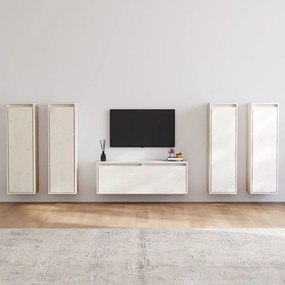 vidaXL Comode TV, 5 buc., alb, lemn masiv de pin