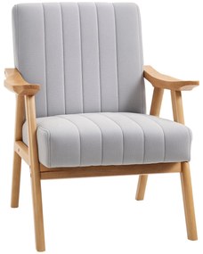 HOMCOM Fotoliu în Design Scandinavian, Catifea, Lemn Masiv, 68 cm x 74 cm x 82 cm, Gri deschis | Aosom Romania