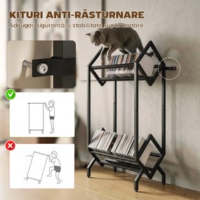 HOMCOM Organizator CD-uri pentru 50 CD-uri, Organizator Viniluri 2 Niveluri din Metal pentru DVD-uri, Cărți, Albume, Negru | Aosom Romania