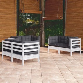 Set mobilier de gradina cu perne, 6 piese, lemn masiv pin Alb, 1