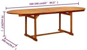 Masa de gradina, (160-240)x100x75 cm, lemn masiv de acacia 1, Oval, 240 x 100 x 75 cm