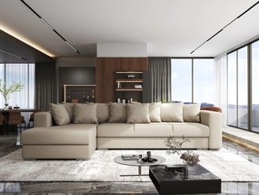 Colțar extensibil dumonde cu ladă de depozitare si sezut confortabil din spuma high-density, Gloria Enjoy Camel 320x183 cm