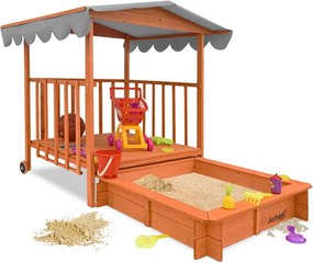 Zonă cu nisip și verandă HAPPY, 130 x 130 x 143 cm, din masiv de pin, maro gri Jurhan