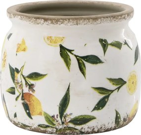 Ghiveci din ceramică, pictat manual, crem, H13/D15.5 cm, Limone