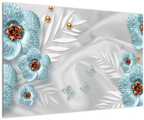 Tablou - 3D Flori albastre (90x60 cm)