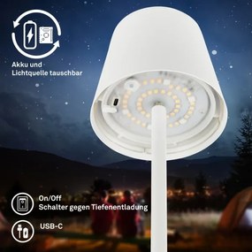 Briloner 1507016 - Lampă de podea LED KIKI, dimmabilă, 4,3 W / 5 V, IP44, 2600 mAh, albă