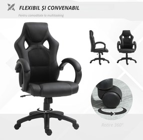 HOMCOM Scaun pentru birou, cu roti rotative la 360°, scaun gaming, inaltimea reglabila, Negru | Aosom Romania