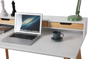 Birou din MDF/pin cu spatiu de depozitare alb/maro 110 cm