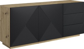 Comodă Asha 167 cm cu două uși și sertare - artisan / negru mat