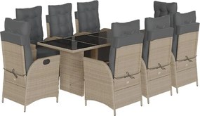 vidaXL Set mobilier grădină cu perne, 9 piese, gri deschis, poliratan