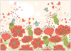 Tablou - Păsări pe o pajiște înflorită (70x50 cm)