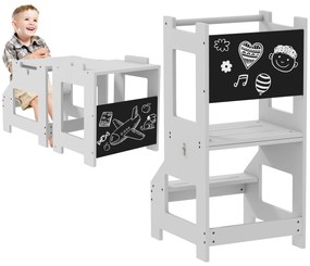 HOMCOM Turn de observație pentru copii turn de învățare 3 în 1 bară borduri înalte de siguranță și tablă neagră 42x44x86cm gri | Aosom Romania