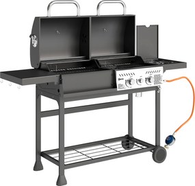 Outsunny Grill Gaz-Cărbune, 3 Arzătoare 7kW, Negru | Aosom Romania