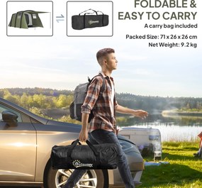 Outsunny Cort Gonflabil Tip Tunel pentru 3-6 Persoane cu Pridvor, Ferestre din Plasă și Husă, Impermeabil, Verde Măsliniu | Aosom Romania