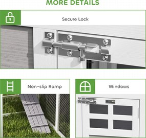 PawHut Cotet pentru găini casă din lemn în formă de L cu 2 case, 2 niveluri, zonă de alergare, rampă, 251 x 192 x 103 cm Gri | Aosom Romania