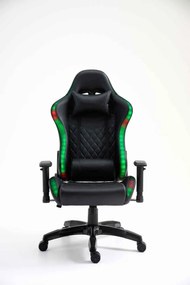 Scaun gaming cu sistem iluminare bandă LED RGB, masaj în perna lombară, funcție șezlong, 90-180 grade, SIG 5026 RGB, Negru,