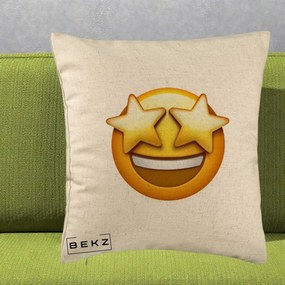 Perna Decorativa Emoji Ochi Stele, 40x40 cm, Bej, Husa Detasabila, Perna Inclusa, BEKZ®
