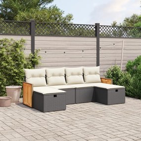 vidaXL Set mobilier de grădină cu perne, 6 piese, negru, poliratan