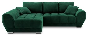 Colțar extensibil cu tapițerie de catifea și șezlong pe partea stângă Windsor &amp; Co Sofas Nuage, verde smarald