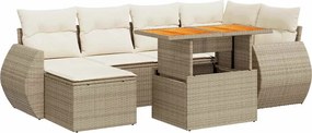 vidaXL Set canapele de grădină, 7 piese, cu perne, bej, poliratan