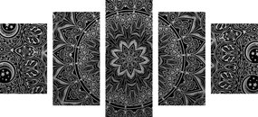 Tablou 5-piese Mandala orientală în design alb-negru