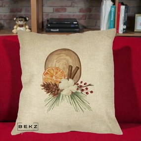 Perna Decorativa Aranjament de Craciun Nordic, 40x40 cm, Crem, Husa Detasabila, Perna Inclusa, BEKZ®