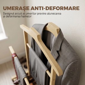 HOMCOM Suport de Haine din Bambus cu Roți, Umerașe, Bare, Tavă și Poliță, pentru Dormitor și Hol, Stejar | Aosom Romania