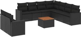 vidaXL Set canapele de grădină cu perne, 10 piese, negru, poliratan