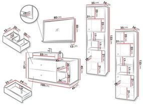 Mobilier baie Kiago III (Negru mat + Marmură Negru + auriu) . 1103963