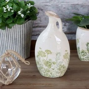 Carafă decorativă din ceramică cu model floral, H27/L14/l8 cm, verde, „Laval”